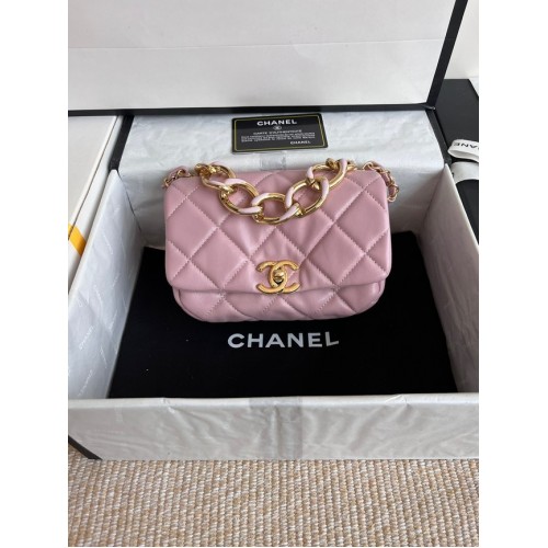 Chanel FLAP BAG Lammleder Goldfarbenes Metall AS3375 rosa