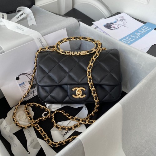 Chanel FLAP BAG Lammleder Goldfarbenes Metall AS3451 schwarz