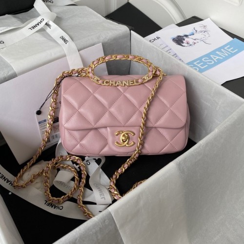 Chanel FLAP BAG Lammleder Goldfarbenes Metall AS3451 rosa