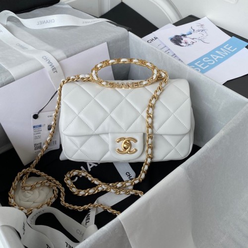 Chanel FLAP BAG Lammleder goldfarbenes Metall AS3451 weiß