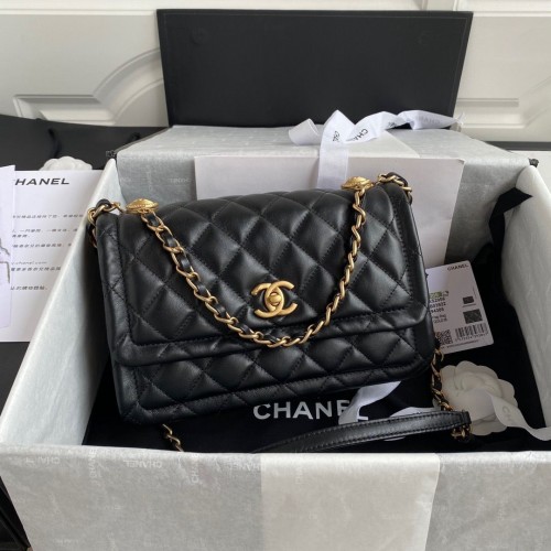 Chanel Flap Bag Schaffell Goldfarbenes Metall AP1737 Schwarz