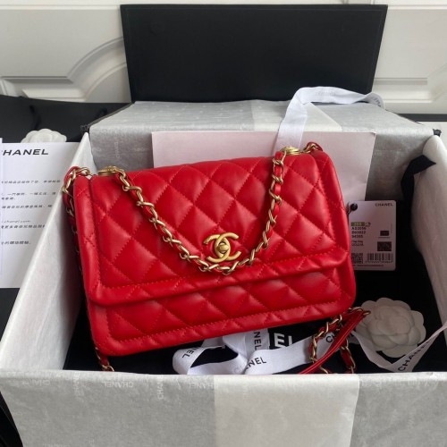 Chanel Flap Bag Schafsleder Goldfarbenes Metall AP1737 Rot