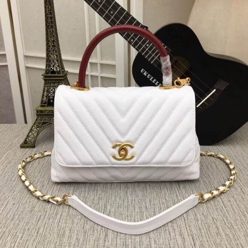 Chanel Flap Bag mit Top Handle 36620 weiß