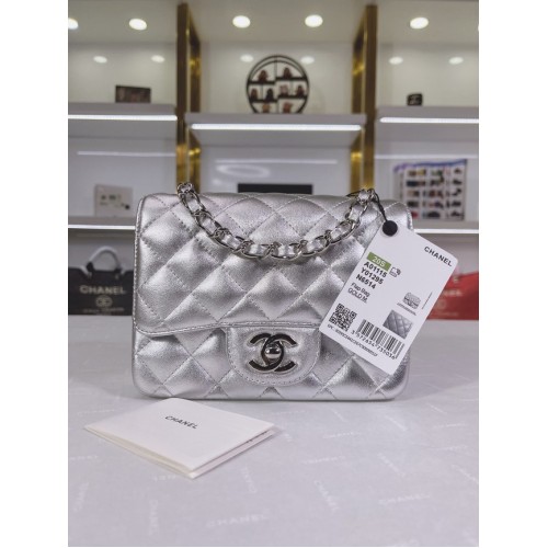 Chanel Flap Lammleder Umhängetasche A01115 silber