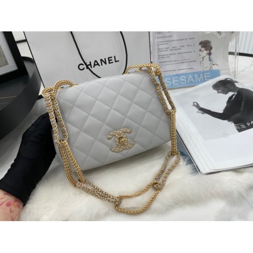 Chanel Flap Lammleder Umhängetasche AS2975 hellgrau