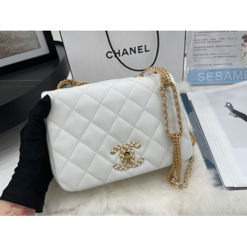 Chanel Flap Lammleder Umhängetasche AS2975 weiß