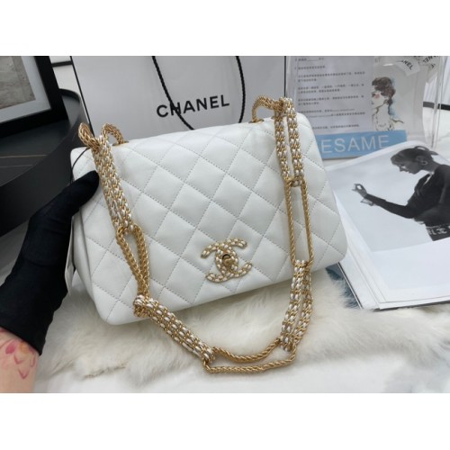 Chanel Flap Lammleder Umhängetasche AS2976 weiß