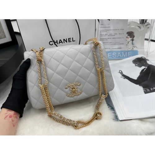 Chanel Flap Lammleder Umhängetasche AS2976 hellgrau