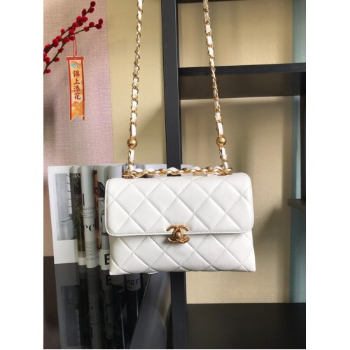 Chanel Flap Lammleder Umhängetasche AS3011 weiß