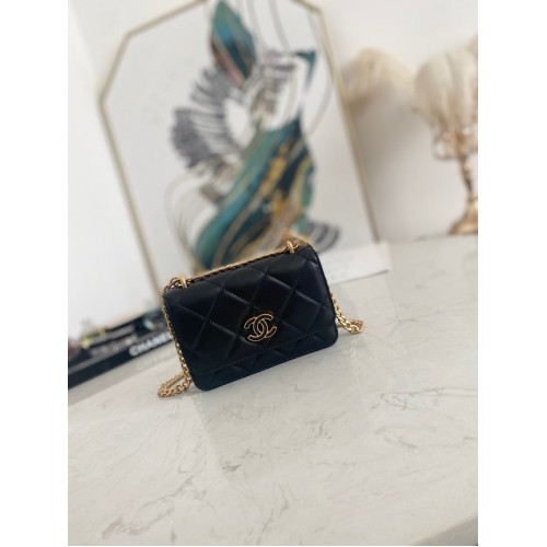 Chanel Flap Lammleder kleine Umhängetasche 81185 schwarz