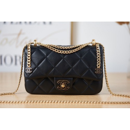 Chanel Flap Lammleder kleine Umhängetasche AS3114 schwarz