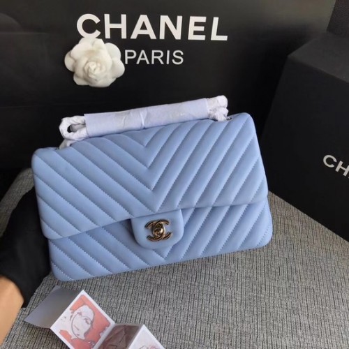 Chanel Flap Original Schaffell Umhängetasche 1112V Hellblaue Silberkette