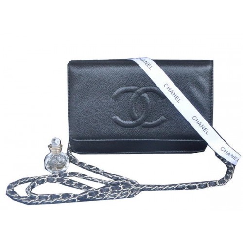Chanel Flap Umhängetasche Schwarz Kalbsleder CHA33817 Silber