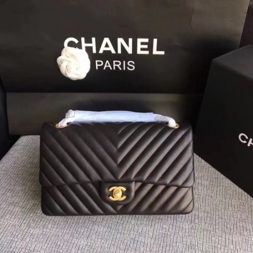 Chanel Flap Umhängetasche Schwarz Original Schafsleder CF1112V Gold