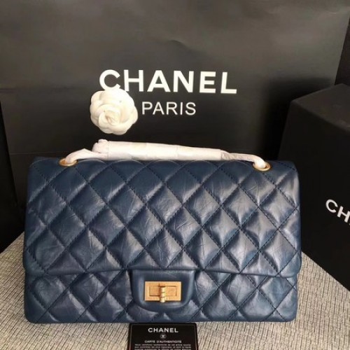 Chanel Flap Umhängetasche Blau Original Kalbsleder 277 Gold