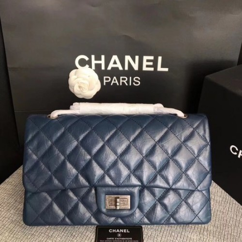 Chanel Flap Umhängetasche Blau Original Kalbsleder 277 Silber