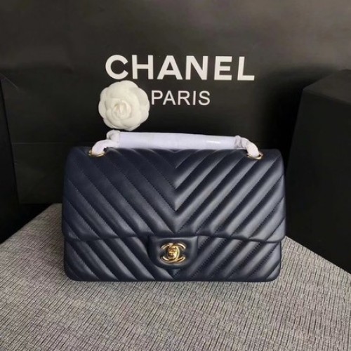 Chanel Flap Umhängetasche Dunkelblau Original Schafsleder CF1112V Gold