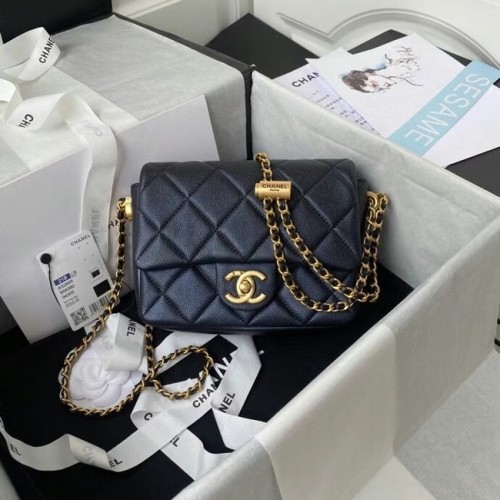 Chanel Flap Shoulder Bag genarbtes Kalbsleder AS2855 perlschwarz