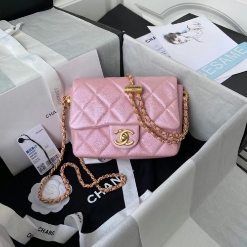Chanel Flap Shoulder Bag genarbtes Kalbsleder AS2855 perlrosa