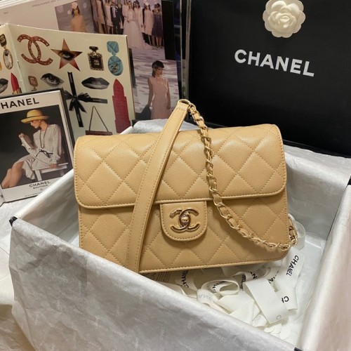 Chanel Flap Shoulder Bag Genarbtes Kalbsleder AS3002 apricot
