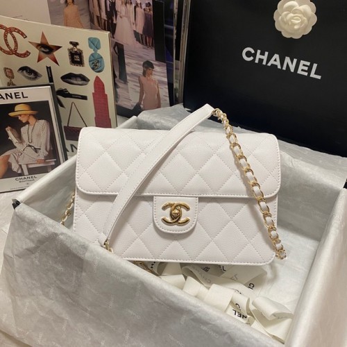 Chanel Flap Umhängetasche genarbtes Kalbsleder AS3003 weiß