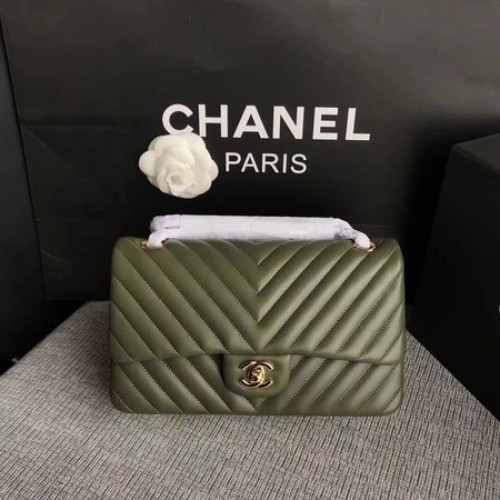 Chanel Flap Umhängetasche Grün Original Schafsleder CF1112V Gold