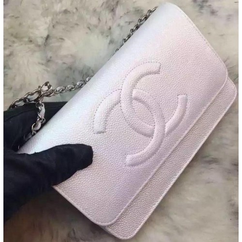 Chanel Flap Umhängetasche Litschileder A66535 Weiß