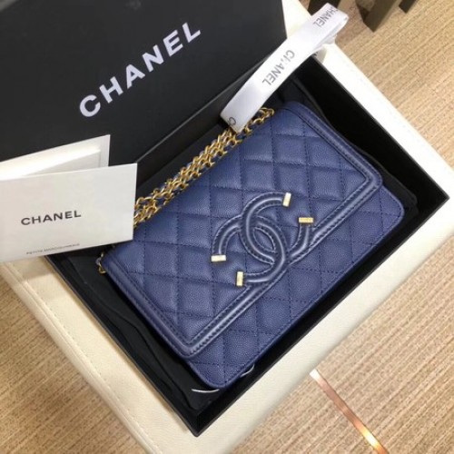 Chanel Flap Umhängetasche Original Caviar Leather 5698 blau