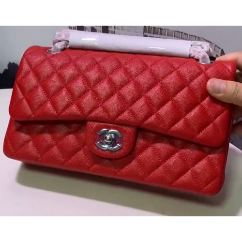 Chanel Flap Umhängetasche Original Caviar Leder A1112 Rot