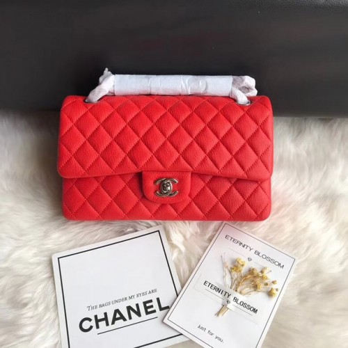 Chanel Flap Umhängetasche Original Hirschleder A1112 rote Silberkette
