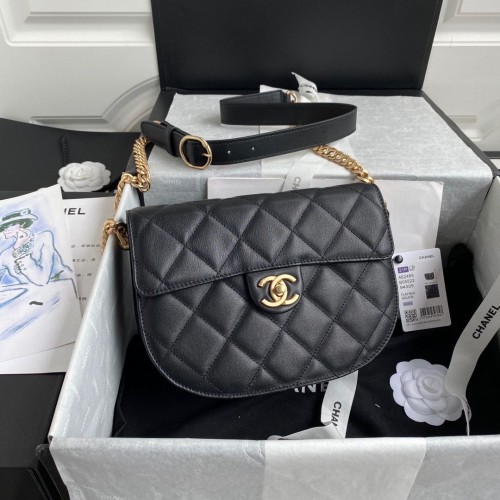 Chanel Flap Umhängetasche Original Schafsleder AS2484 AS2485 Schwarz