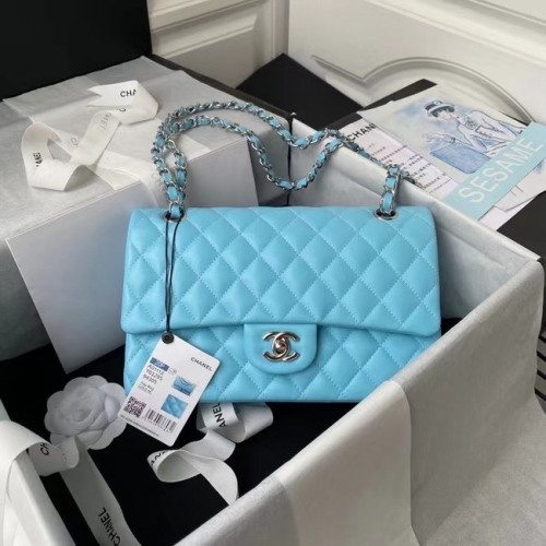 Chanel Flap Umhängetasche Original Leder 1112 himmelblau