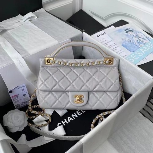 Chanel Flap Umhängetasche Original Leder AS2438 grau