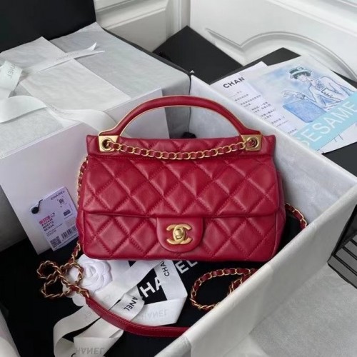 Chanel Flap Umhängetasche Original Leder AS2438 rot