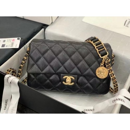 Chanel Flap Umhängetasche Original Leder AS2543 schwarz