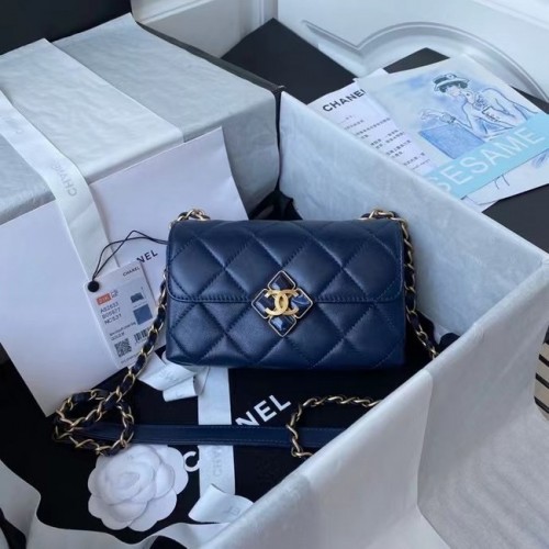 Chanel Flap Umhängetasche Original Leder AS2633 blau
