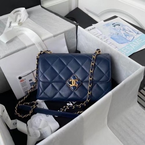 Chanel Flap Umhängetasche Original Leder AS2634 blau