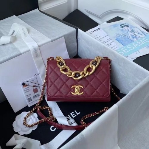 Chanel Flap Umhängetasche Original Leder AS2638 Wein