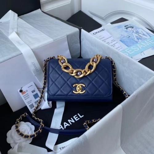 Chanel Flap Umhängetasche Original Leder AS2638 blau
