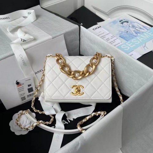 Chanel Flap Umhängetasche Original Leder AS2638 weiß