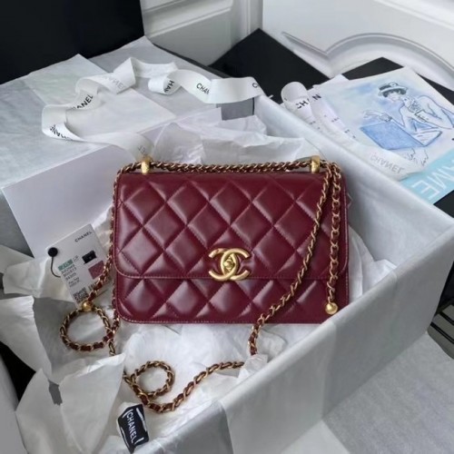 Chanel Flap Umhängetasche Original Leder AS2649 Wein