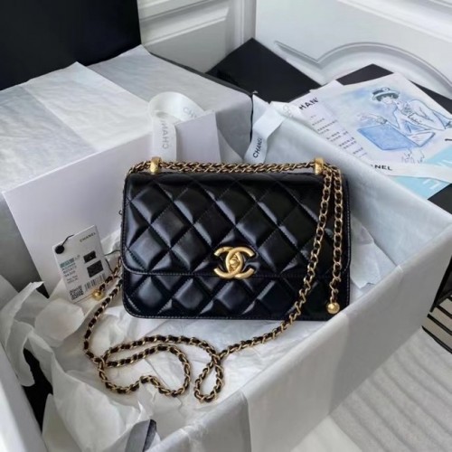 Chanel Flap Umhängetasche Original Leder AS2649 schwarz