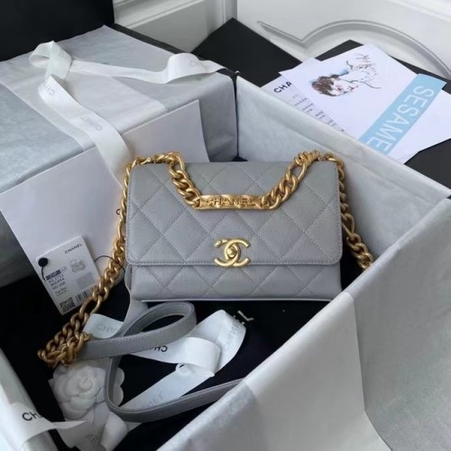 Chanel Flap Umhängetasche Original Leder AS2711 grau