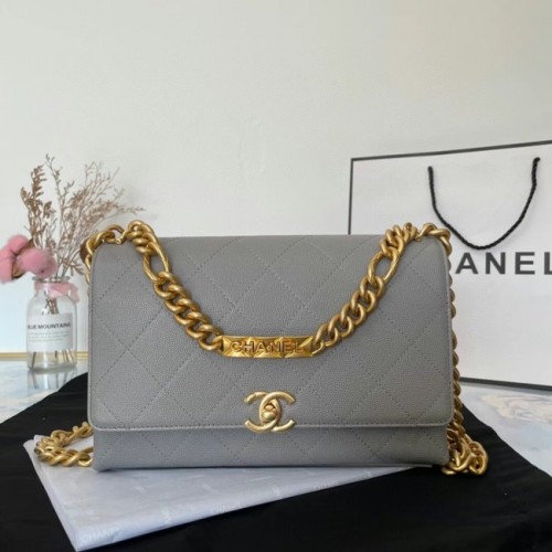 Chanel Flap Umhängetasche Original Leder AS2764 grau