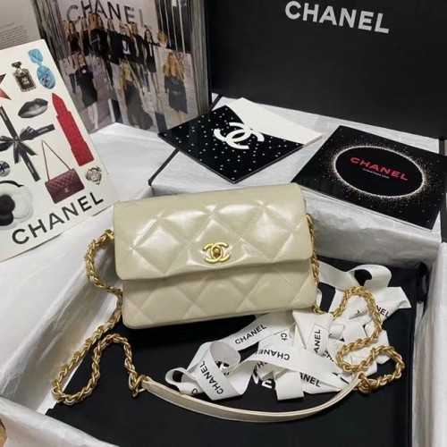 Chanel Flap Umhängetasche Original Leder AS9957 beige