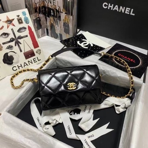 Chanel Flap Umhängetasche Original Leder AS9957 schwarz
