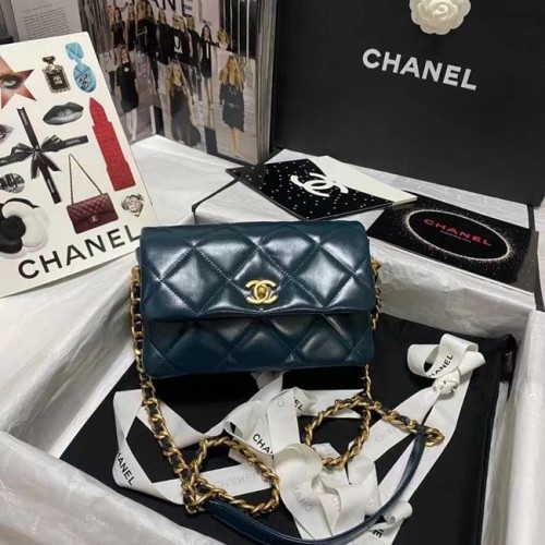 Chanel Flap Umhängetasche Original Leder AS9957 blau