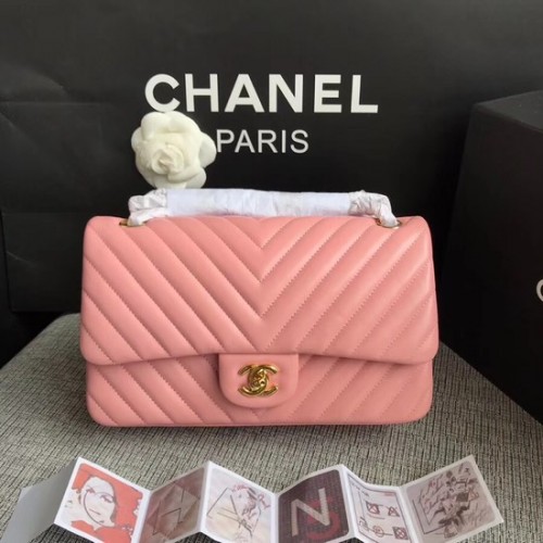 Chanel Flap Shoulder Bag Original Schafsleder Leder 1112V Cherry Pink Goldkette
