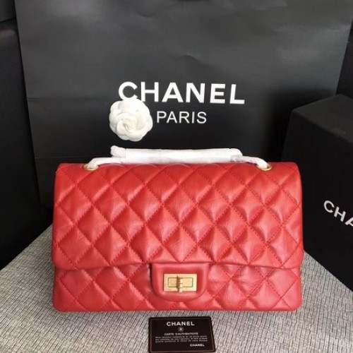 Chanel Flap Umhängetasche Rot Original Kalbsleder 277 Gold