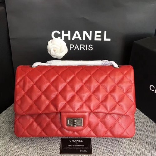 Chanel Flap Umhängetasche Rot Original Kalbsleder 277 Silber